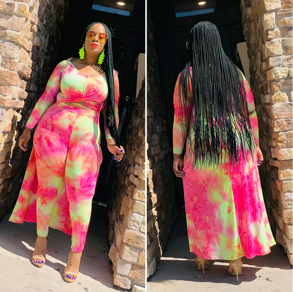 

Plus size XL-5XL Autumn Tie Dye Galaxy Print Women's Set High Low Maxi Tee Top Pencil Pants suit two piece set tracksuit outfits