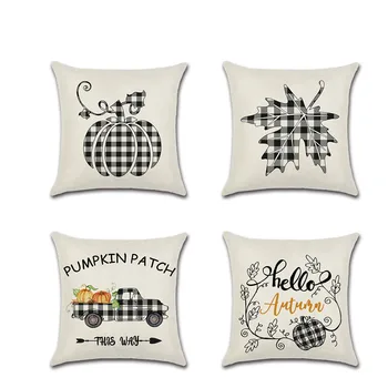

Linen Cushion Cover Decorative Pumpkin Lattice Pillowcase 45*45cm Truck White Black Pillow Case