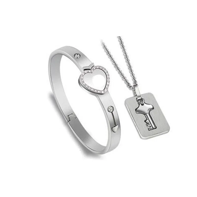 Модный концентрический ключ с замком, титановая сталь, нержавеющая сталь, ювелирный браслет, ожерелье, пара комплектов - Окраска металла: A4