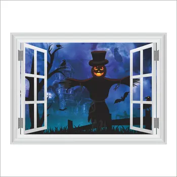 

Halloween 3d Individual Horrible Ghost Castle Scarecrow Window Living Room Bedroom Decoration Creative Wall Sticker