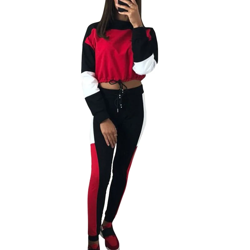 red Litthing, повседневный женский спортивный костюм, колготки, спортивная одежда, костюм для фитнеса, женская одежда, тренировочный комбинезон из двух частей, топ с длинными рукавами - Цвет: red