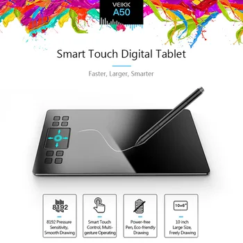 

VEIKK A50 Graphics Drawing Tablet with 8192 Pressure Sensitivity Battery-Free Passive Pen Digital Pad Tablet Graphic Illustrator