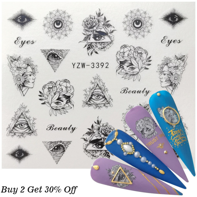 New Jewelry Nail Sticker Black Vintage Boho Style Decals Manicure Water Transfer Slider Foil Slider Decorations
