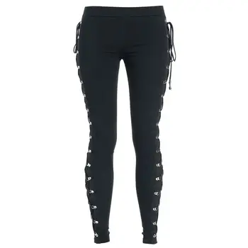 

Fashion Solid Color Women's Pencil Pants Side Ribbed Straps Skinny Leggings