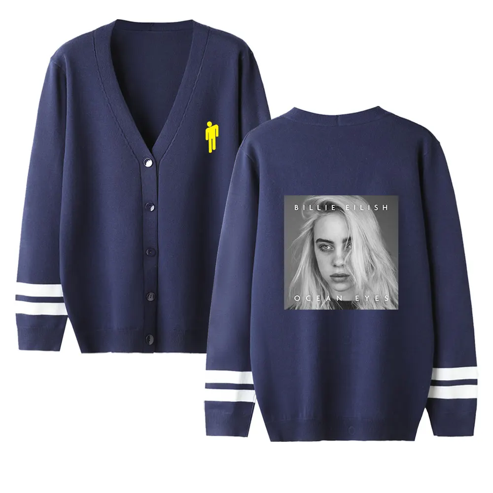 Billie Eilish женский кардиган свитер с v-образным вырезом сплошной цвет свободный свитер однобортный Повседневный вязаный кардиган пальто осень/зима