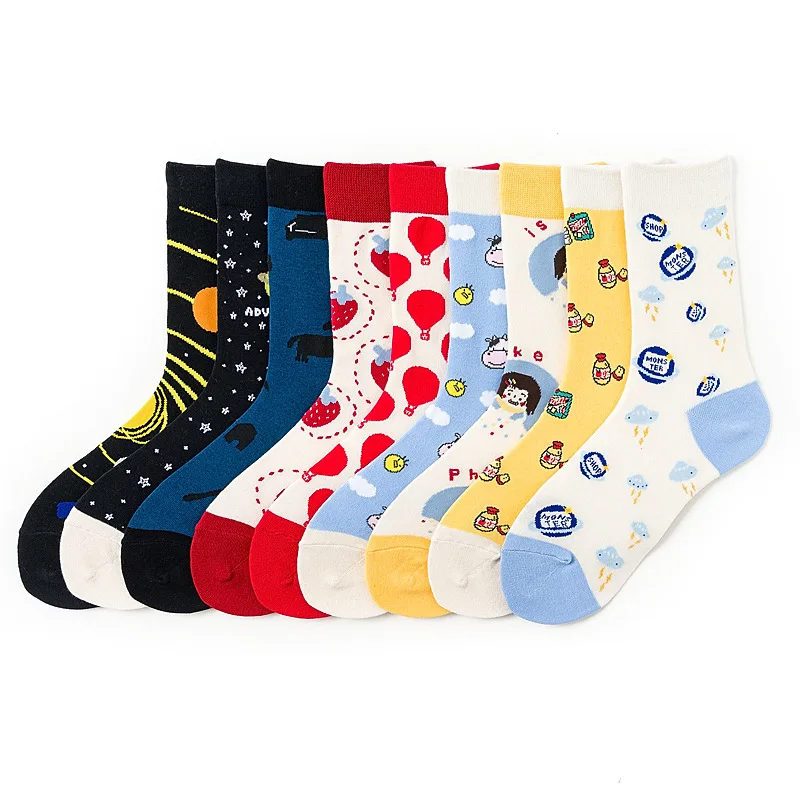 New Spring Women's Cotton Socks Fashion Cartoon Couple Sock Lady Wear-resistant Sports Socks