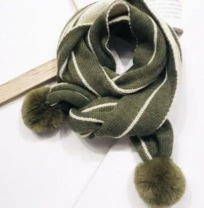 Осенне-зимний теплый шарф с воротником для мальчиков и девочек; плотный шерстяной вязаный шарф с воротником в виде помпонов из кроличьей шерсти; BKX004 - Цвет: BKX004-Dark green