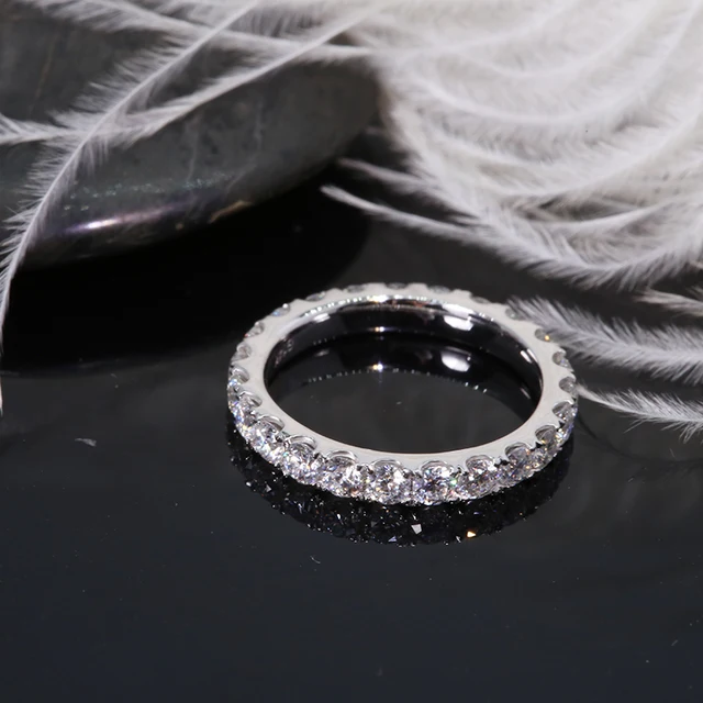 14K white Gold 2mm Moissanite Eternity Wedding Band for Women Gift Ladies Stackable Gold Wedding Ring