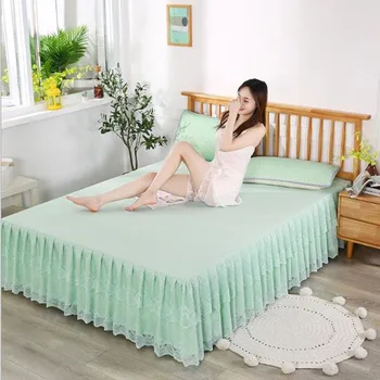 

Pastoral Lace Edge Bed Sheet Non-slip Fitted Sheet Cover Solid color Bedspread with Elastic Band Single Double Bed Dust cover