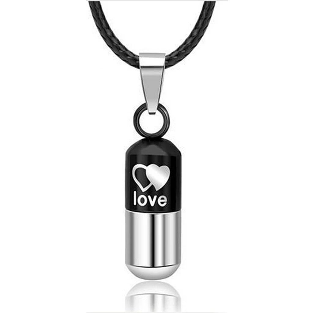 Double Hearts Stainless Openable Pill Capsule Urn Tablet Medic Pendant Necklace