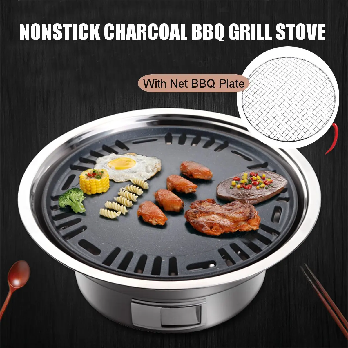 

39cm Nonstick Charcoal BBQ Grill Korean Style Camping Steak Stove Set Home Commercial Grill Pan Fry Pan Kitchen Tools Cookware