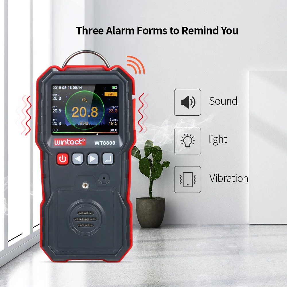 

WT8800 Oxygen Meter Professional Portable Oxygen(O2) Concentration Detector +LCD Display Sound-light and Vibration Alarm