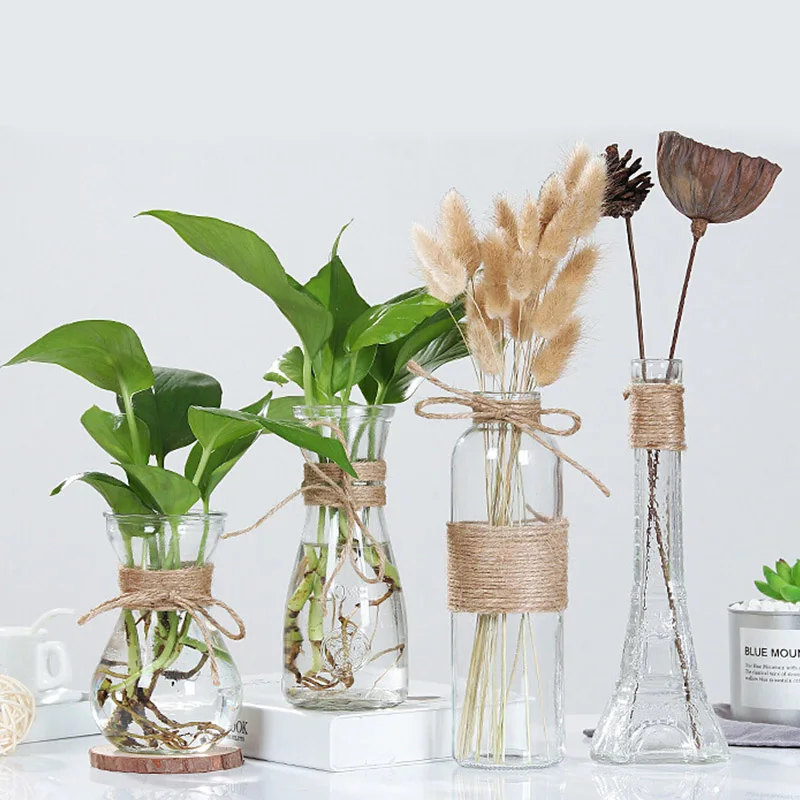Storeazz скандинавские стеклянные вазы для гостиной украшение стола прозрачная вода Гидропоника веревка в цветочек гербарий Ваза бутылка из серии «сделай сам»