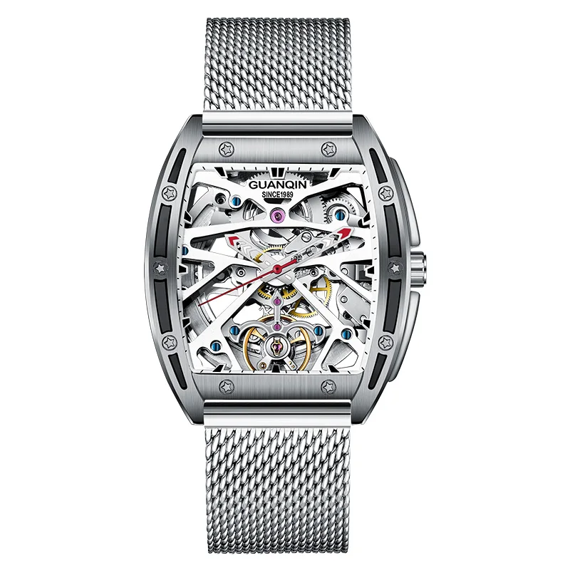 2021 New GUANQIN Tourbillon Men's Mechanical Watches Skeleton Luxury automatic watch for men Waterproof Clock man reloj hombre 