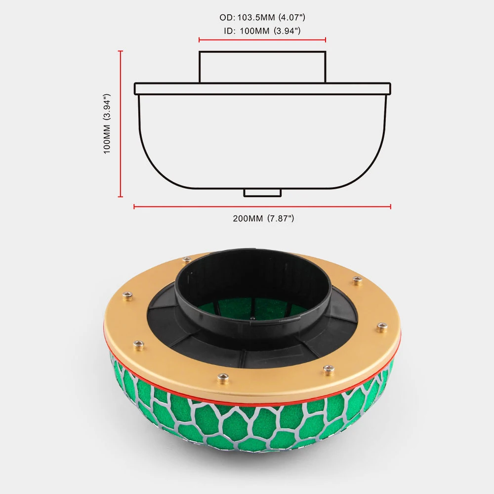 Воздушный Впускной подходящий 80 мм 100 мм круглый грибовидный автомобильный воздушный фильтр, воздухоочиститель, воздухозаборник, супермощный поток, универсальный воздухозаборный фильтр - Цвет: Green 100MM
