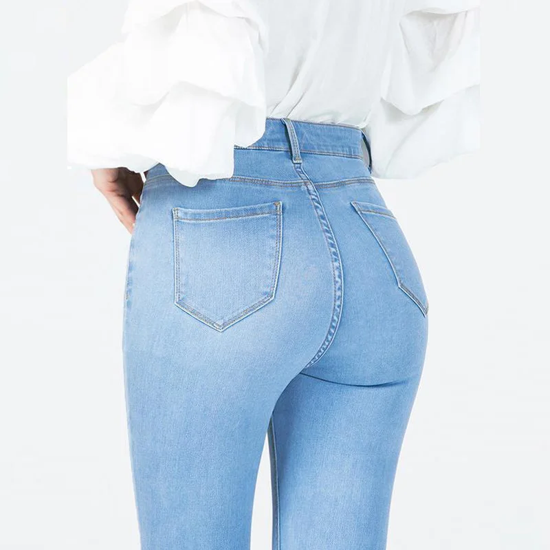 

Plus Size Light Blue Jeans Woman Leggings Lifting Skinny Zipper Denim Jeans Pencil Pants Stitching Jeggings for Women Trousers