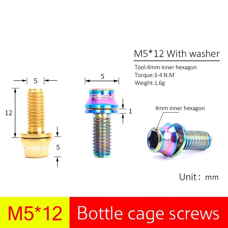Bike Bottle Cage Bolt Titanium Bike Bottle Holder Screw Cycling Accessories Bicycle Water Cage RISK M5x12mm