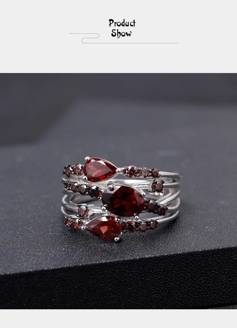 GEM'S балетные 925 пробы серебряные обручальные кольца 1.95Ct натуральный красный гранат драгоценный камень кольцо для женщин ювелирные украшения