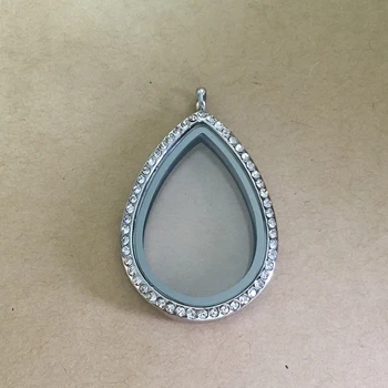 

Free Shipping ! Newest Stainless Steel Rhinestone Magnetic Silver Water Drop Floating Locket Living Floating Locket Pendants
