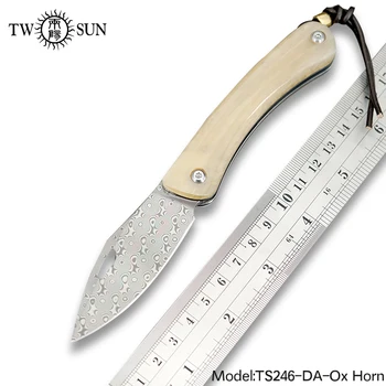 

TWOSUN knives SLIP JOINT Damascus blade Pocket folding Knife camping knives hunting knife outdoor survival tool EDC Bone TS246