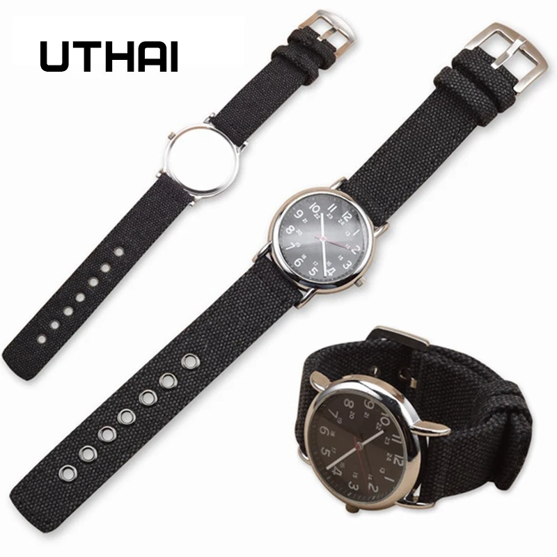UTHAI P33 холщовый нейлоновый ремешок 18mm20mm22mm24mm ремешок для часов черный камуфляж часы ремешок Запчасти для часов
