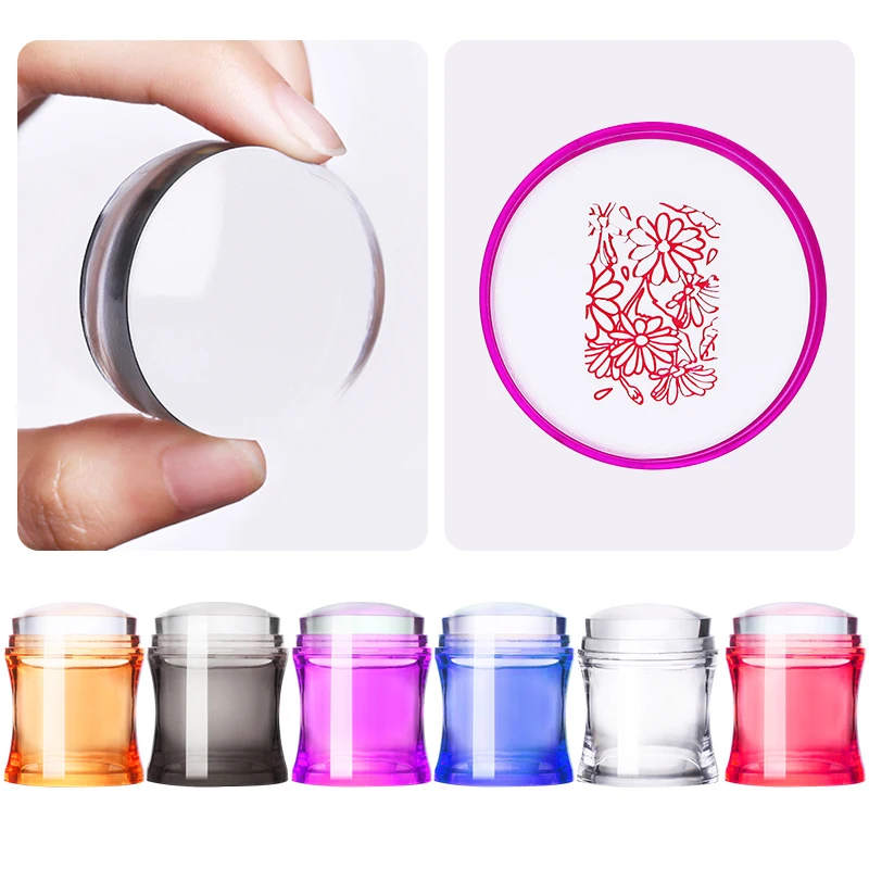 

1 Pc Colorful Handle Clear Nail Stamper Jelly Silicone Stamper Head With Clear Cap Nail Scraper Nail Art Stamping Tool Set