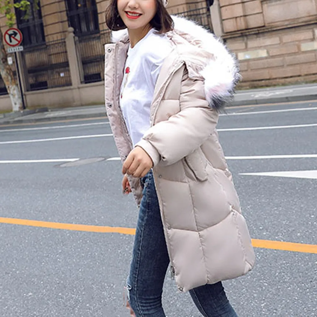 JAYCOSIN New Ladies Long Coat Solid Waist Slim Large Fur Collar Hooded Jacket Warm Casual Fashion Autumn And Winter Personality