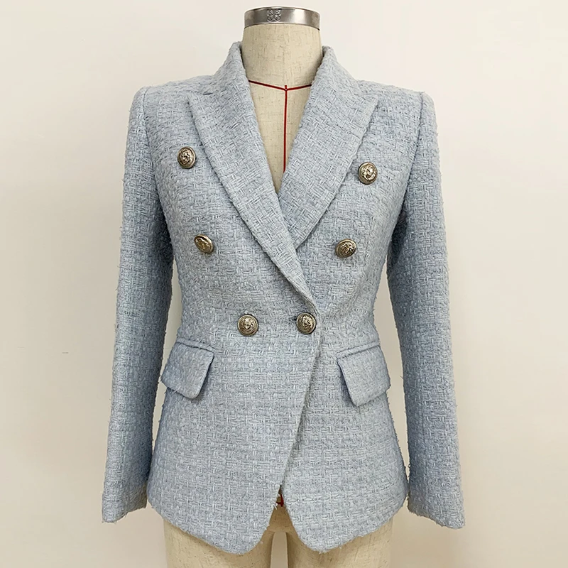 

HIGH STREET 2019 Newest Baroque Designer Blazer Women's Lion Metal Buttons Wool Tweed Blazer Jacket