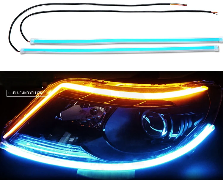 Ice Blue To Yellow 2 шт. авто лампы для автомобилей DRL светодиодный дневные ходовые огни автомобиль Стайлинг Аксессуары Поворотная сигнальная направляющая полоска белый красный указатель поворота - Цвет: Ice Blue To Yellow