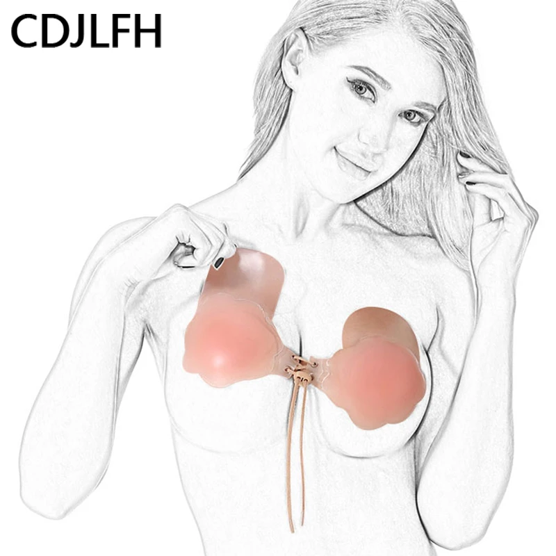 

Invisible Bra Strapless Seamless Front Buckle Beige Bandage Bras For Women Self Adhesive Silica Gel Sexy Bralette Push Up Gather