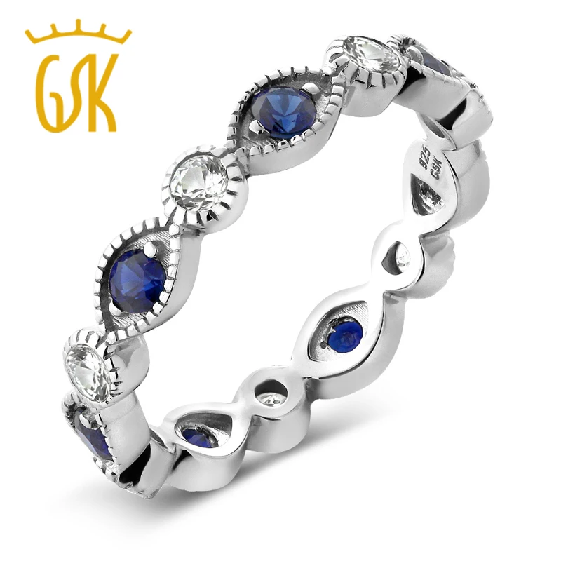 Женское кольцо из стерлингового серебра 925 пробы GemStoneKing белое и синее с имитацией