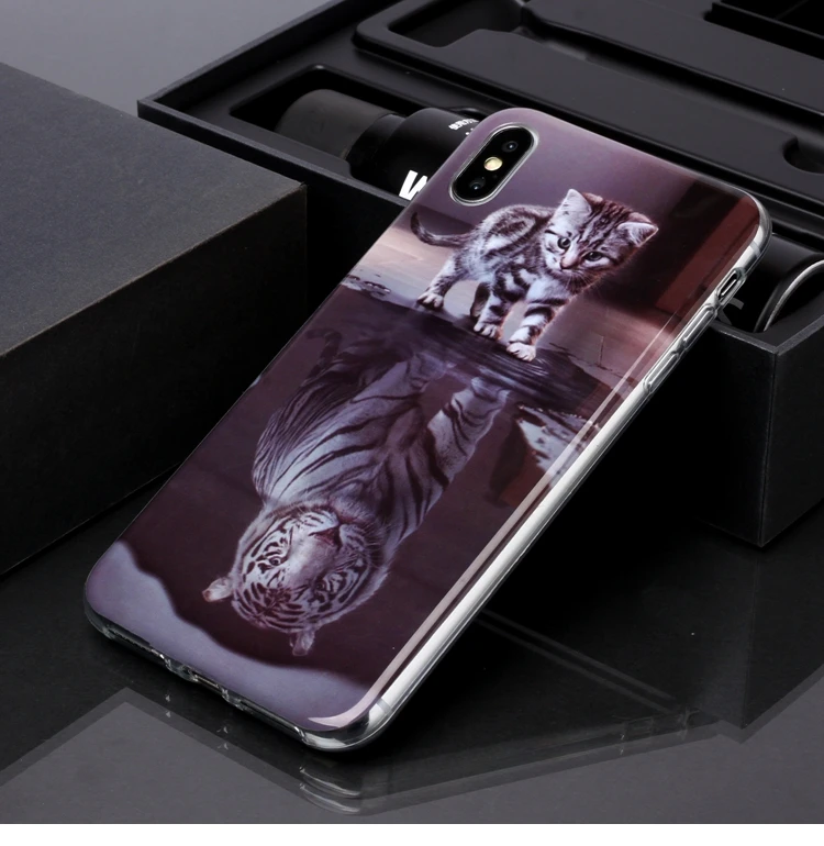 Чехол для телефона для iPhone 11 Pro 6, 6 S, 7, 8plus X XR XS Max симпатичный ободок с ушками кошки, тигра Единорог волк Дельфин Мягкий ТПУ чехол для iPhone 5 5S se