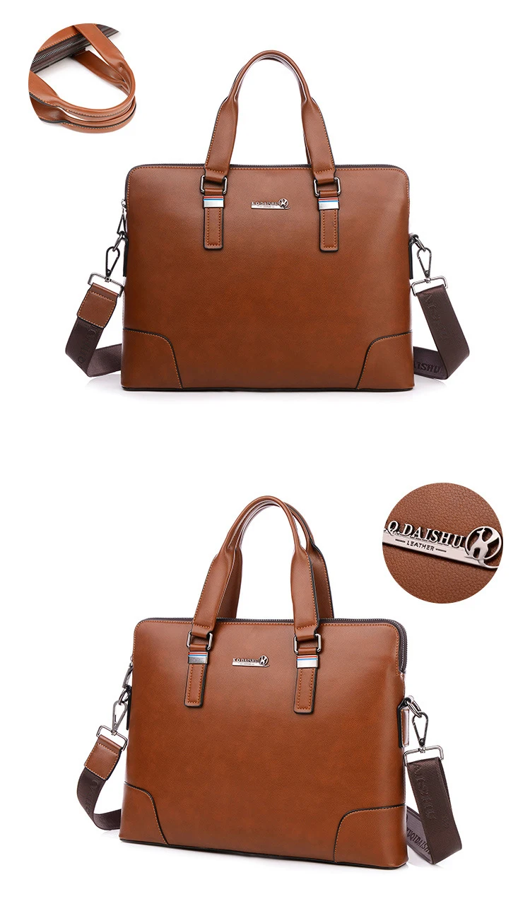 Men's Waterproof Leather Business Briefcase 14 Inch Laptop Tablet Leather Shoulder Bag Messenger Bag Men's Bag Tote