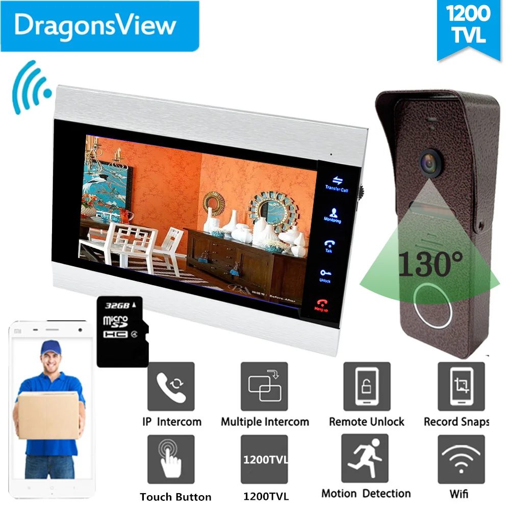 【Wide Angle 1200TVL】Dragonsview IP Video Door Phone Wireless Video Intercom System Wifi Door Access Control Unlock Record