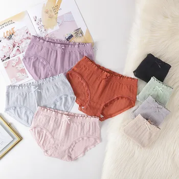 

Japanese-style Women's Knicker Seemless Modal Pure Cotton Rise Antibacterial Medium Waist Large Size Lace Edge Breathable Briefs