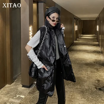 

XITAO Belt Print Down Coat Women Winter Fashion New Turn Down Collar Sleeveless Casual Pocket Slim Europe Style Elegant DZL2235
