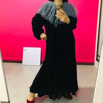 

SuperAen Slim Pleuche Fairy Mesh Patchwork Trumpet / Mermaid Long Women Dresses Loose Robe Autumn New Style