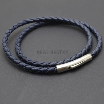 

5pcs/lot Men Fashion Real Leather Bracelet Stainless Steel genuine leahter bracelets for men women jewelry wholesale hot sale