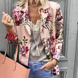 Осенний Женский блейзер с цветочным рисунком, пиджак, розовые блейзеры с принтом, куртки для женщин, 2019, винтажный повседневный элегантный