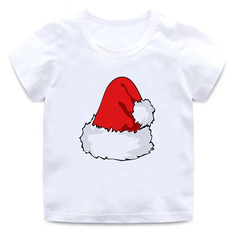 Детская футболка в европейском и американском стиле; модная Рождественская шляпа; Однотонная футболка с короткими рукавами и круглым вырезом для мальчиков и девочек
