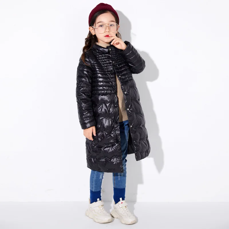 Новая зимняя стильная пуховая куртка для маленьких девочек длинные теплые длинные хлопковые парки высокого качества детская одежда, куртка, пальто - Цвет: Черный