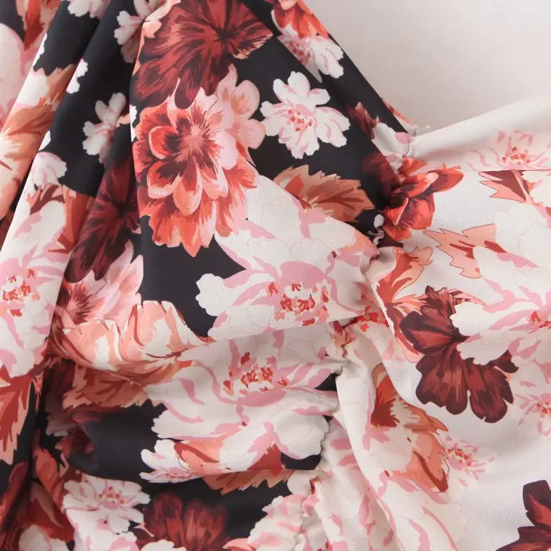 Женское винтажное драпированный обтягивающий мини-платье с цветочным принтом элегантные женские вечерние шифоновые платья с длинным рукавом и v-образным вырезом