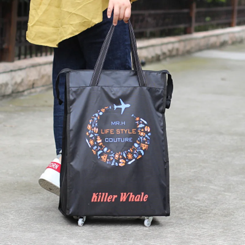 Женская и мужская дорожная сумка, складная дамская сумка для покупок, сумка на колесиках, переносная сумка для хранения - Цвет: Black edge E