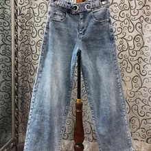 Новые осенние и зимние женские уличные прямые джинсы с пряжкой на талии 1028