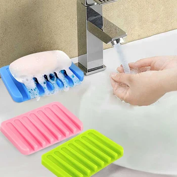

Silicone Flexible Soap Holder Creative Flexible Soap Dish Bathroom Accessories Storage Soapbox Kitchen Gadget Plate Tray Tools