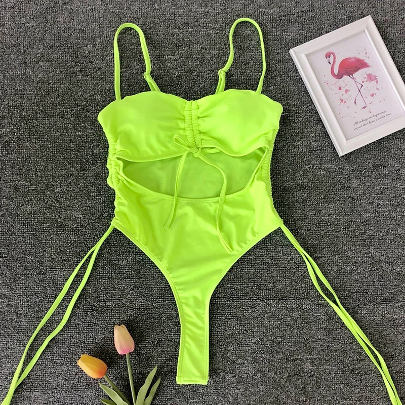 Neon Green Leopard Lace Up Bodysuit Bikini Sexy Ladies Tight Cut Out Brazilian One Piece Swimsuit Summer Pool Swimwear 7 Colors Body Suits Aliexpress