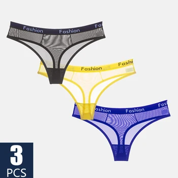 

3 Pcs Low waist panties Underwear For Woman G-String Female Sexy Mesh Thongs Sports T-back Panties For Woman Underpants