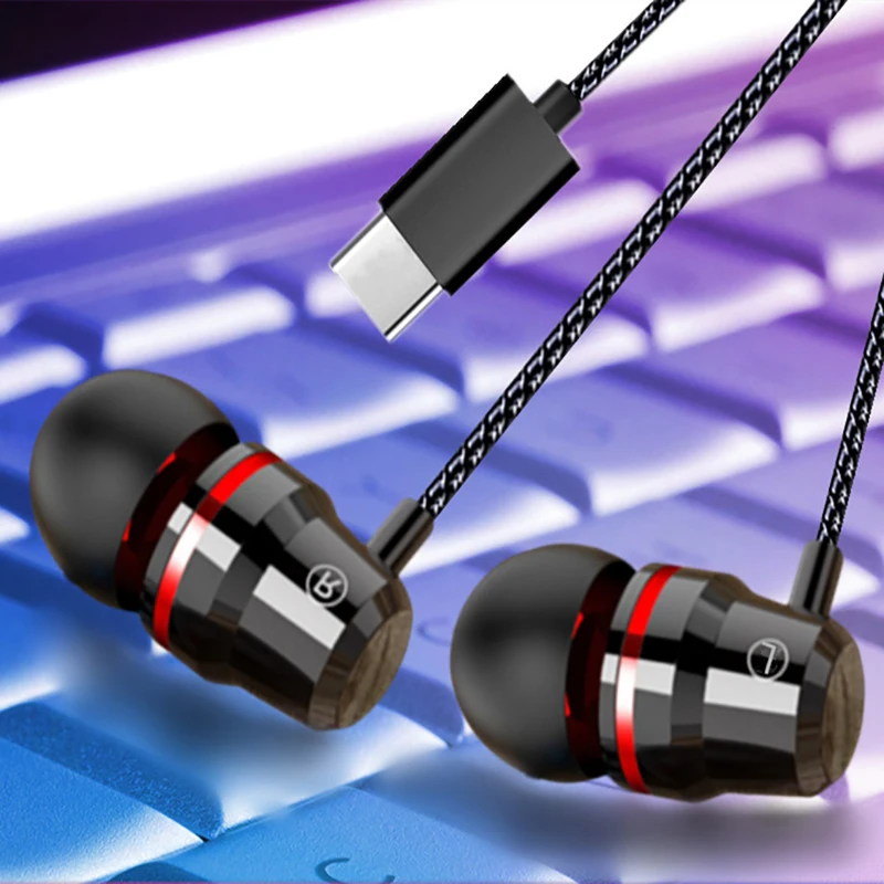 Тип C наушники глубокий бас ментальный USB стерео проводные наушники-вкладыши Спортивная гарнитура с микрофоном Регулятор громкости для Xiaomi Mi6 samsung huawei