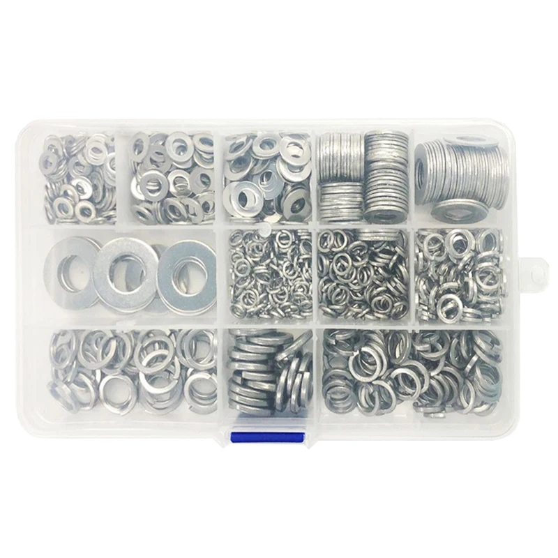 800Pcs/Set Flat/Elastic Gasket M4 M5 M6 M8 M10 M12 304 Stainless Steel Shells Pad Spring Lock Washer