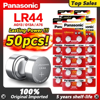 

Panasonic 100% Original 50pc 1.5V A76 AG13 G13A LR44 LR1154 357A SR44 Button Cell Battery lr44 Lithium Coin Batteries